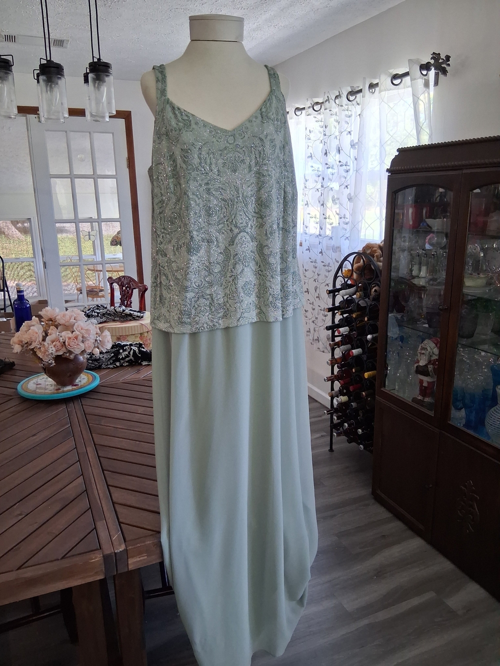 Alex Evenings 3 Piece Mint Green Beaded Maxi Dress
